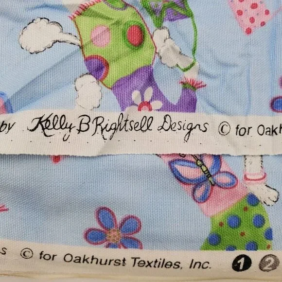 Kelly B Rightsell Fabric Blue Animals Wearing Clothes Frog Bunny Cat 1 Yard - Picture 4 of 4